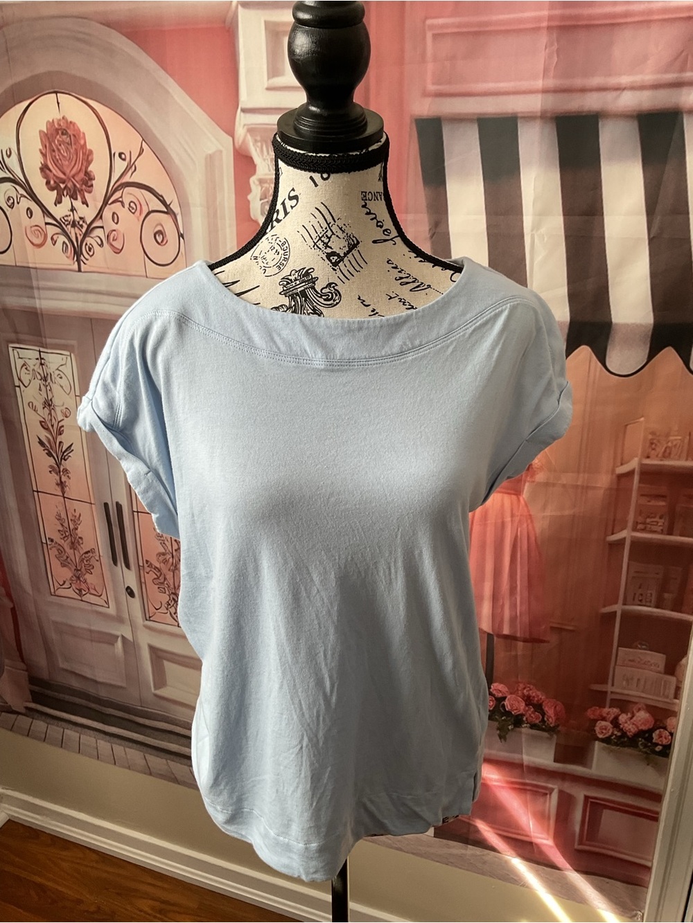 cleo Light Blue Short Sleeve Tank Top